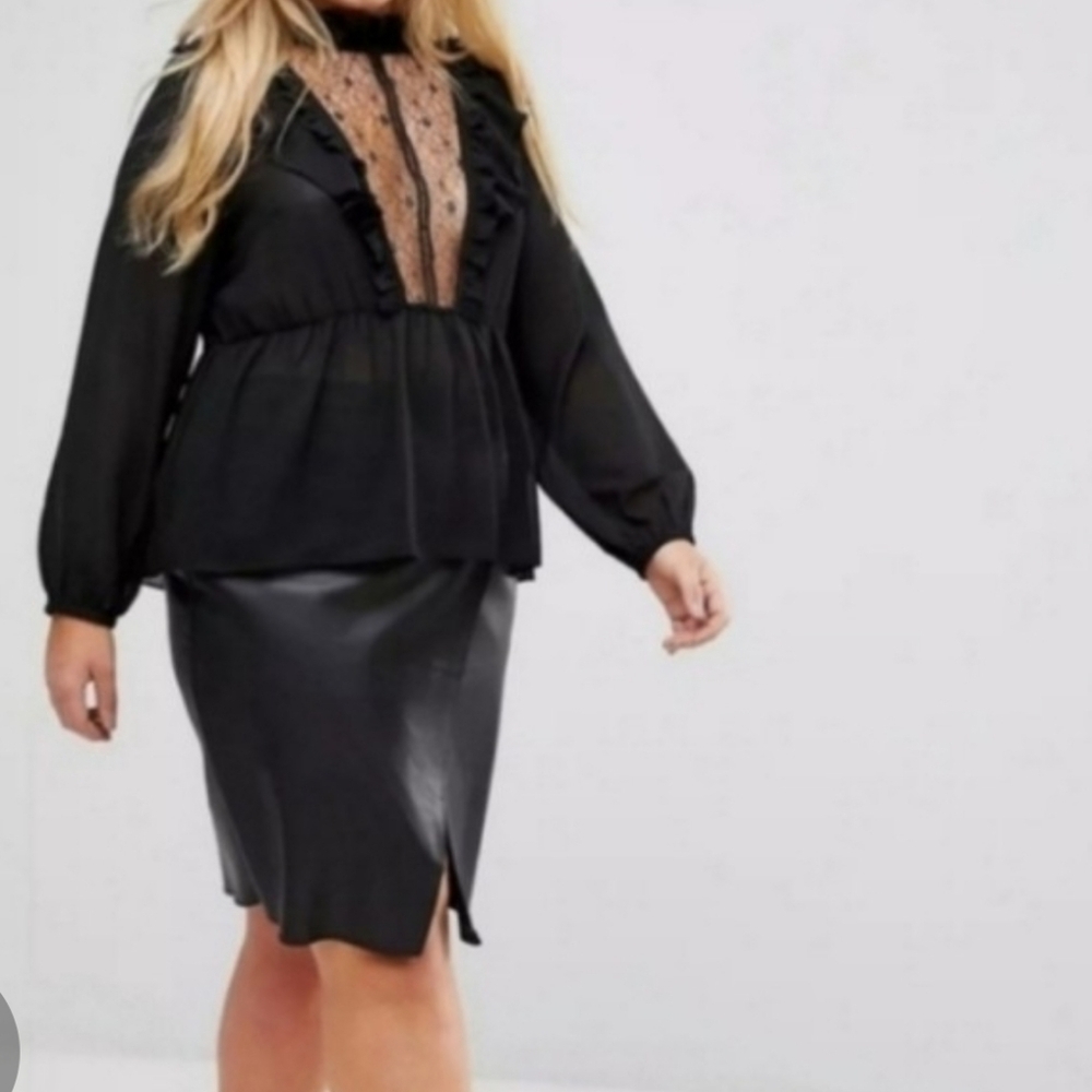 RARE NWOT ASOS ALICE&YOU 20USHigh Neck Smock Top With Lace Insert